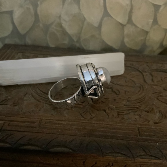 Silver Moonstone Poison Ring - Picture 6 of 11